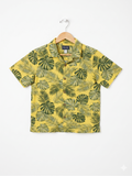 The Children's Place Boys Mustard Yellow "Tropical Palm & Monstera" Short Sleeve Button-Down - Size Estimated Age 10-12 AB1