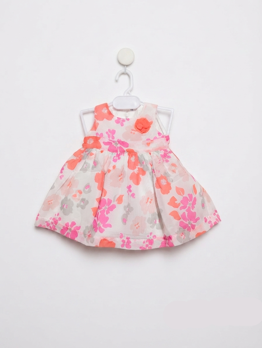 Carter's Baby Girls White & Coral Floral Occasion Dress - Size 3 Months Estimated Age 3 Months AB2