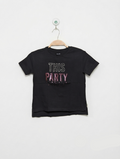 Kiabi Girls Black "This Party" Sequin Graphic Tee - Size 5A (Estimated Age 5 Years) AB2