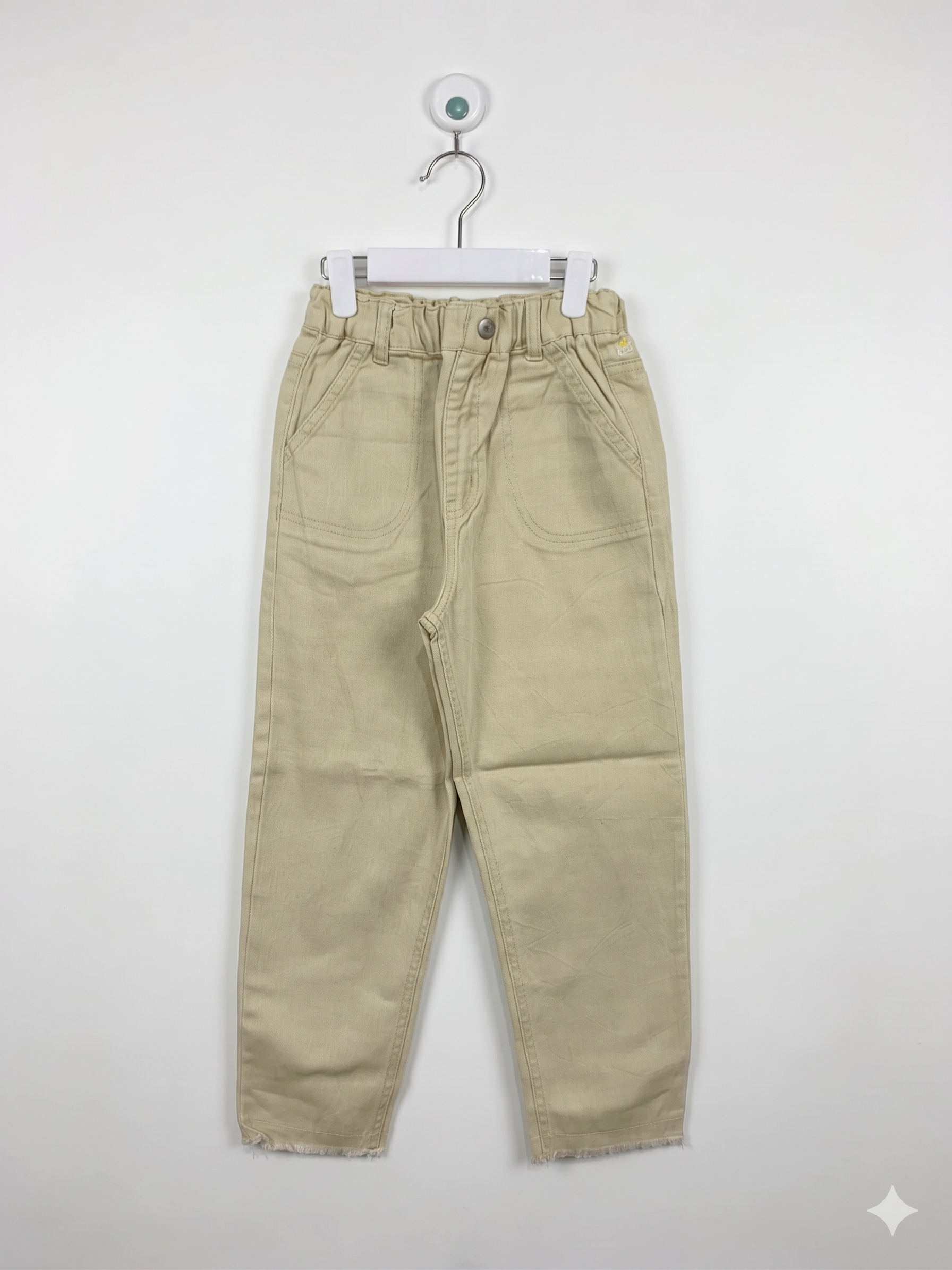 BREEZE Kids Khaki Daisy Embroidered Tapered Trousers - Size 130 Estimated Age 8-9Y AB1