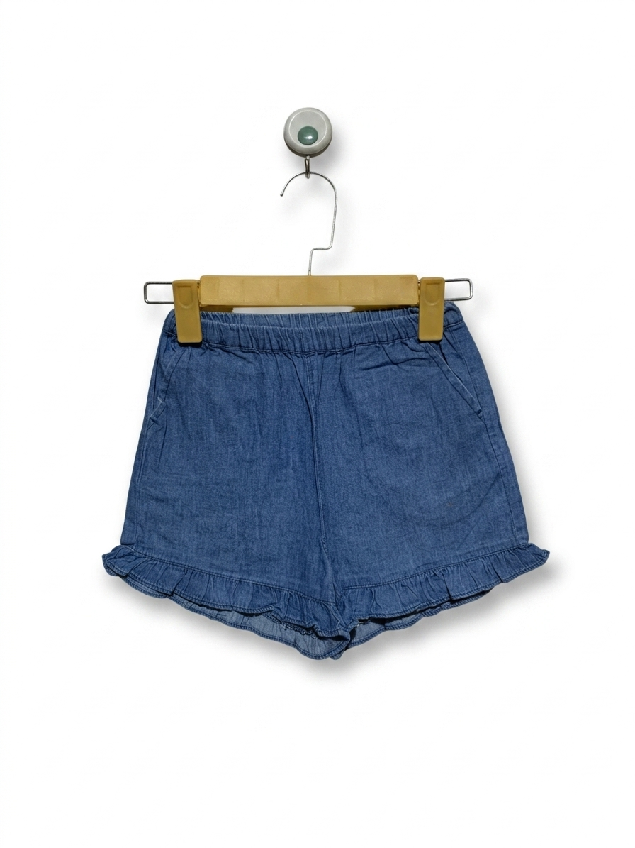 Petit Main Girls Medium Wash Chambray Ruffle Hem Shorts - Size Estimated Age 6–7 Years AB1