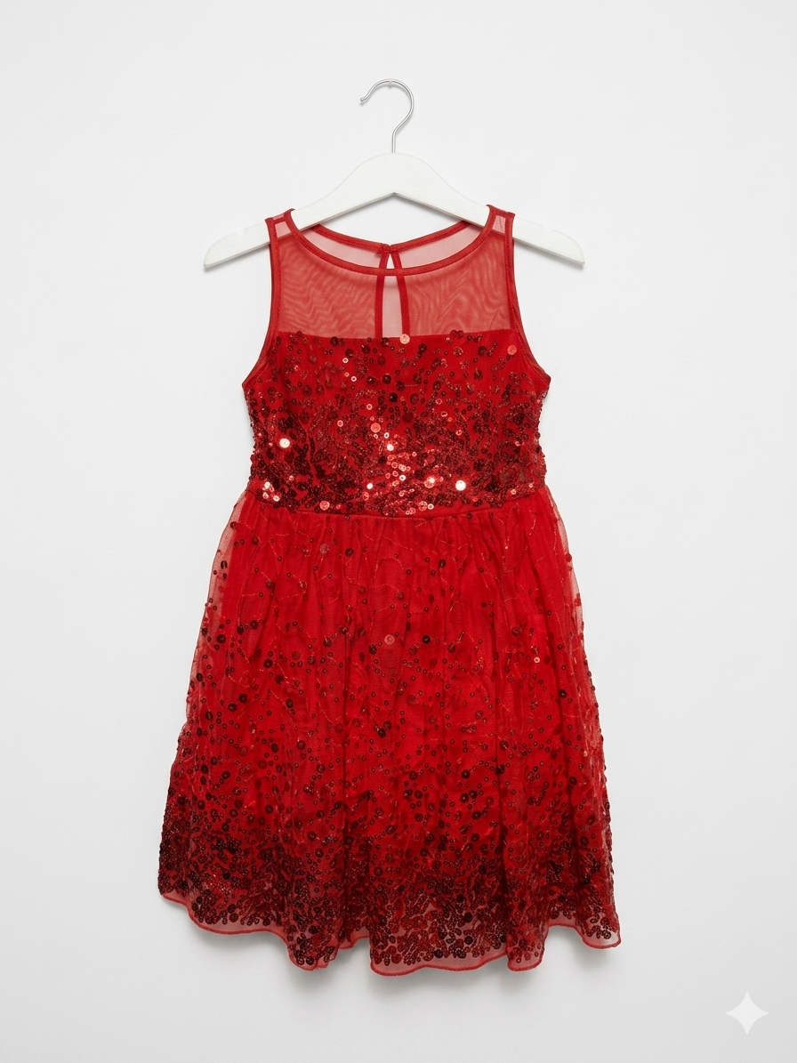 Crystal Doll Girls Red Sequin Sleeveless Party Dress - Size 7 AB1