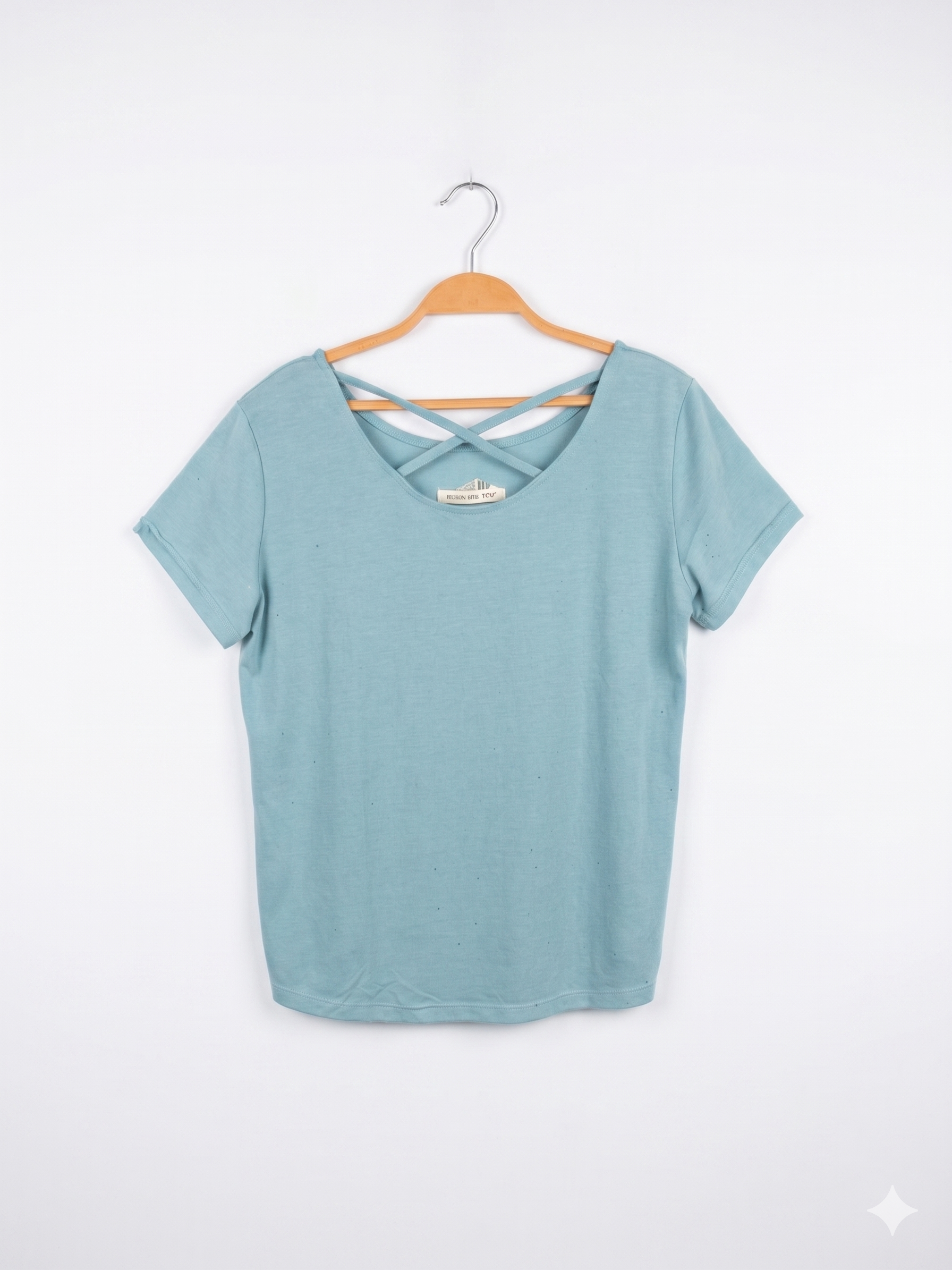 H&M Girls Mint Blue Criss-Cross Strappy Back Glitter Speckled Tee - Size 170 CM Estimated Age 14+ Years AB1