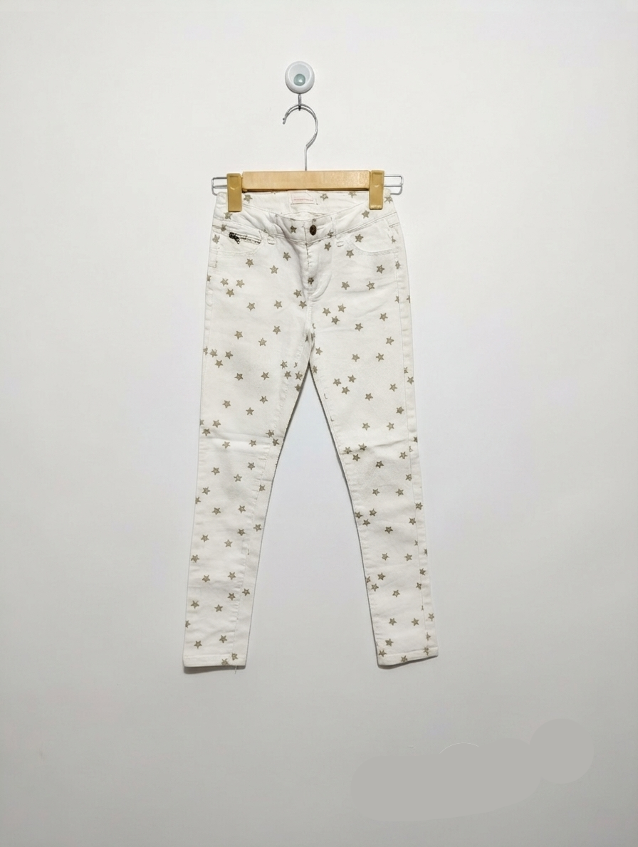 Monoprix Kids Girls White "Star Print" Slim-Fit Pants - Size 128 CM Estimated Age 7-8 Years AB2