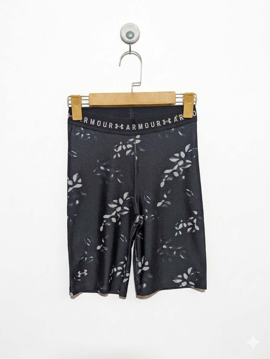 Under Armour Girls Black Floral Performance Biker Shorts - Size XS Estimated Age 13-14 Years AB1