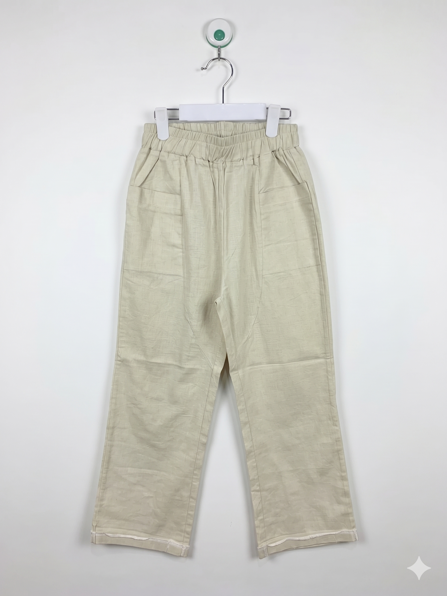 Zara Kids Girls Beige Textured Linen-Blend Wide-Leg Trousers - Size Estimated Age 7-8 Years AB1