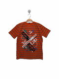 Y.E.K. Boys Orange Graphic Striped Short Sleeve Tee - Size 158/164 (Estimated Age 13-15) AB1