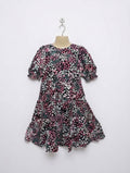 George Girls Black Floral Print Tiered Puff Sleeve Dress - Size 9-10 Years Estimated Age 9-10 Years AB2
