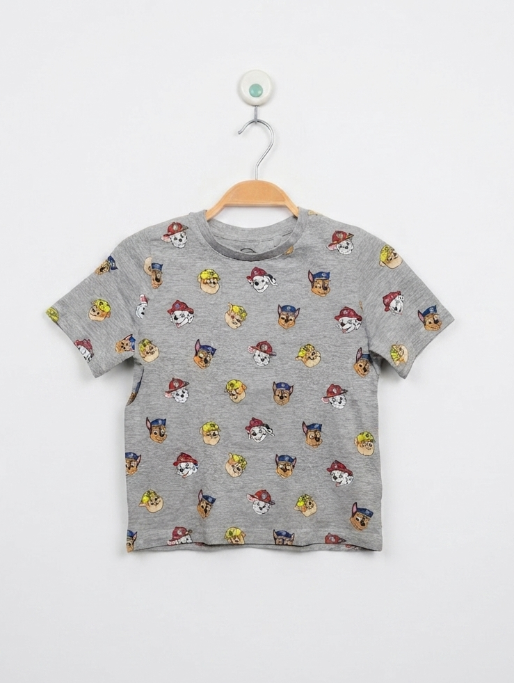 Nickelodeon Paw Patrol Boys Heather Grey "All-Over Character Print" Short Sleeve Tee - Size Estimated Age 6-7 Years AB2