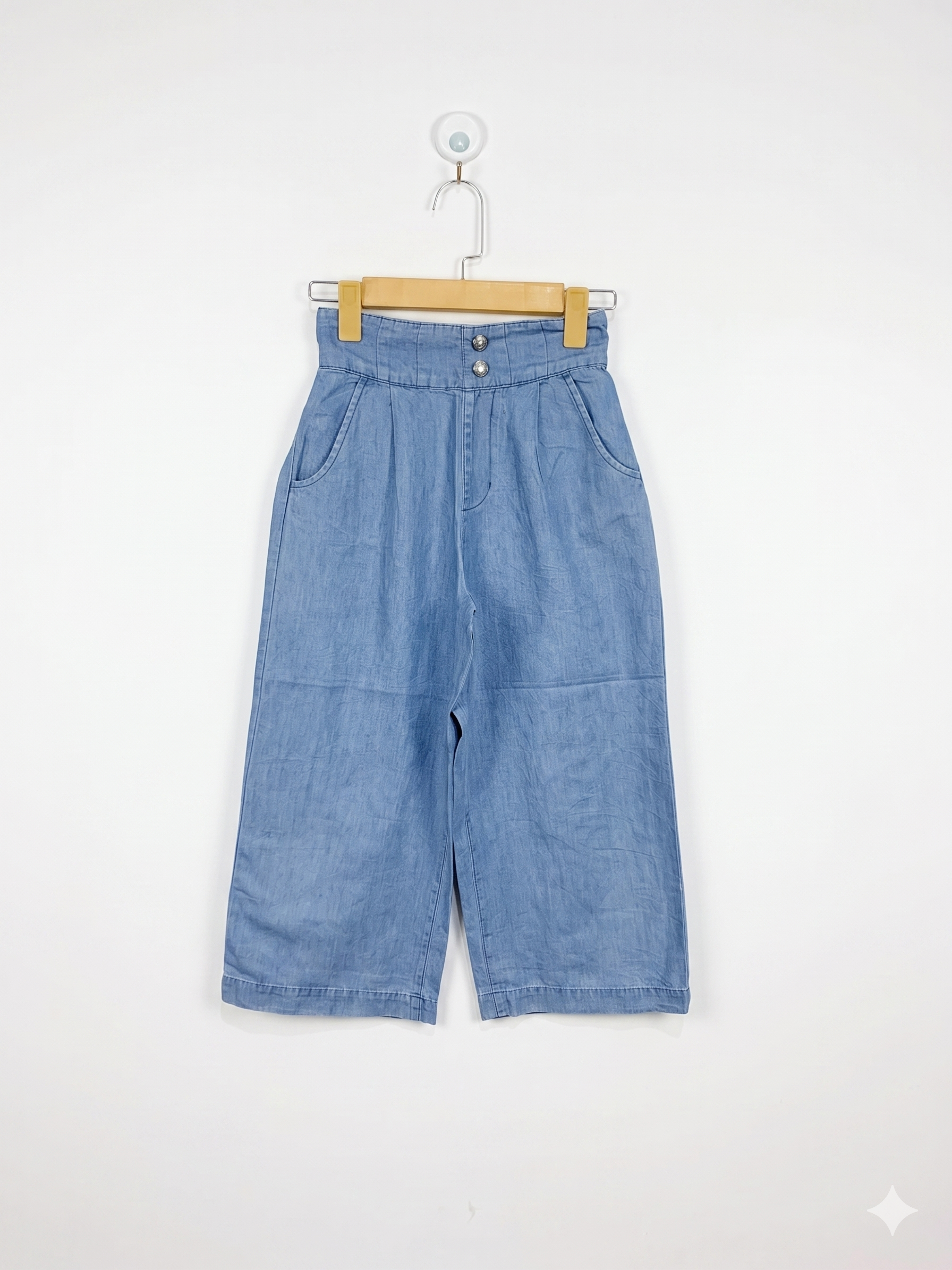 Global Work Girls Lightweight Denim Blue Paperbag Culottes - Size Estimated Age 10 Years AB1