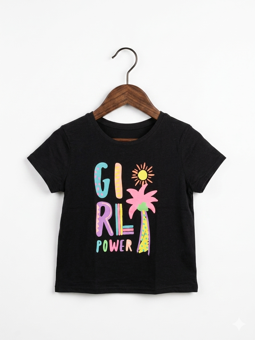 Garanimals Girls' Black "Girl Power" Palm Tree Graphic T-Shirt - Size 5T AB1