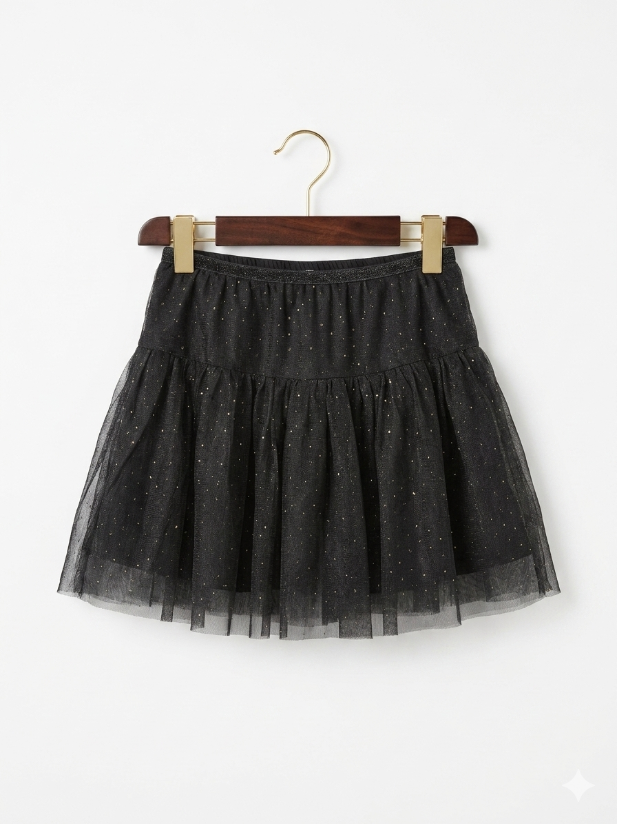 TAO Tape à l'Oeil Girls' Black Sparkle Tulle Skirt - Size 6 Years AB1