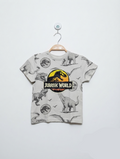 Jurassic World Boys Beige "Dinosaur Pattern" Graphic Tee - Size 110 CM (Estimated Age 4-5 Years) AB2
