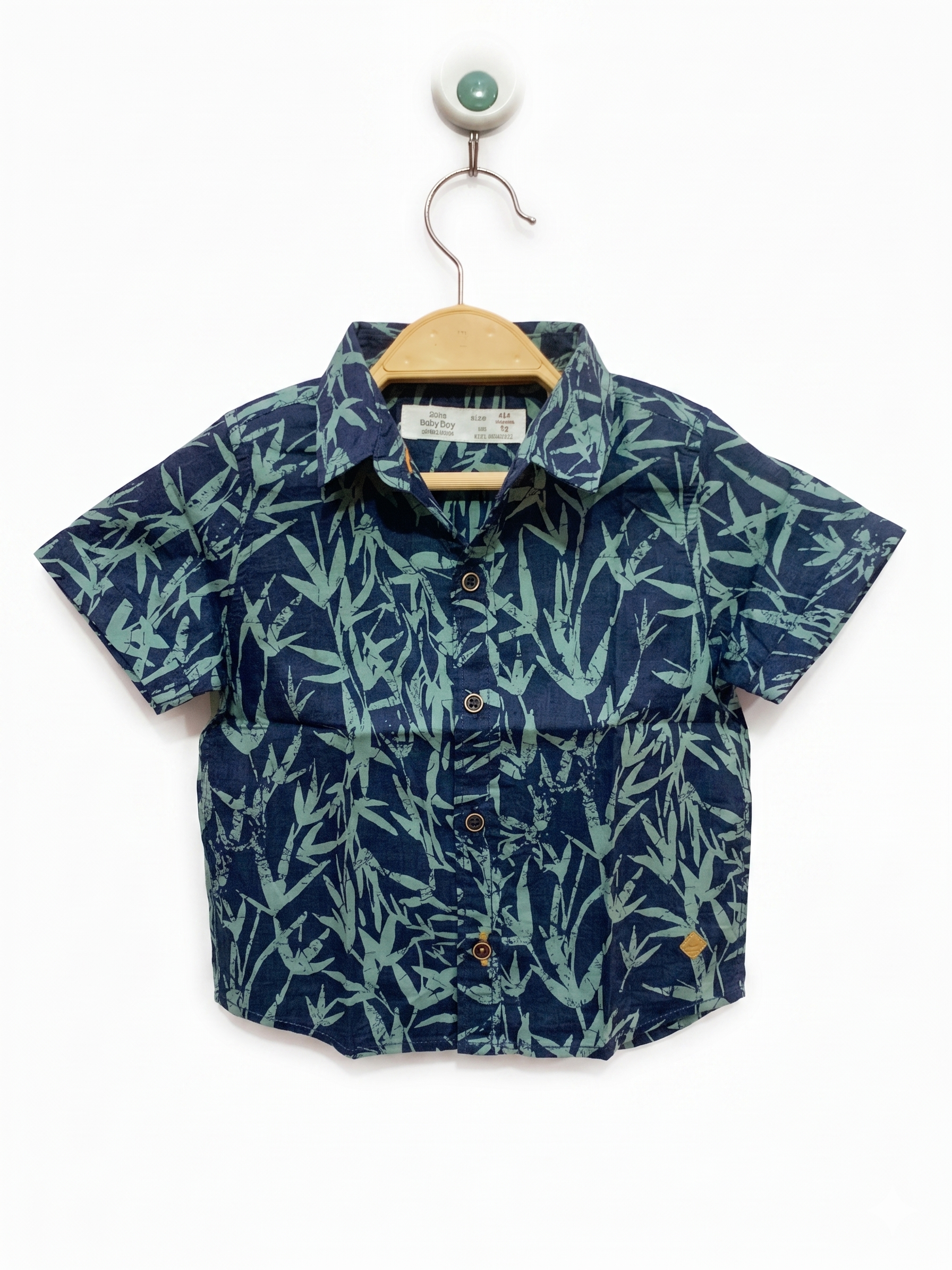 ZARA Baby Boy Bamboo Print Short Sleeve Button-Down Shirt – Size 6/9 Months (Pre-loved) AB1