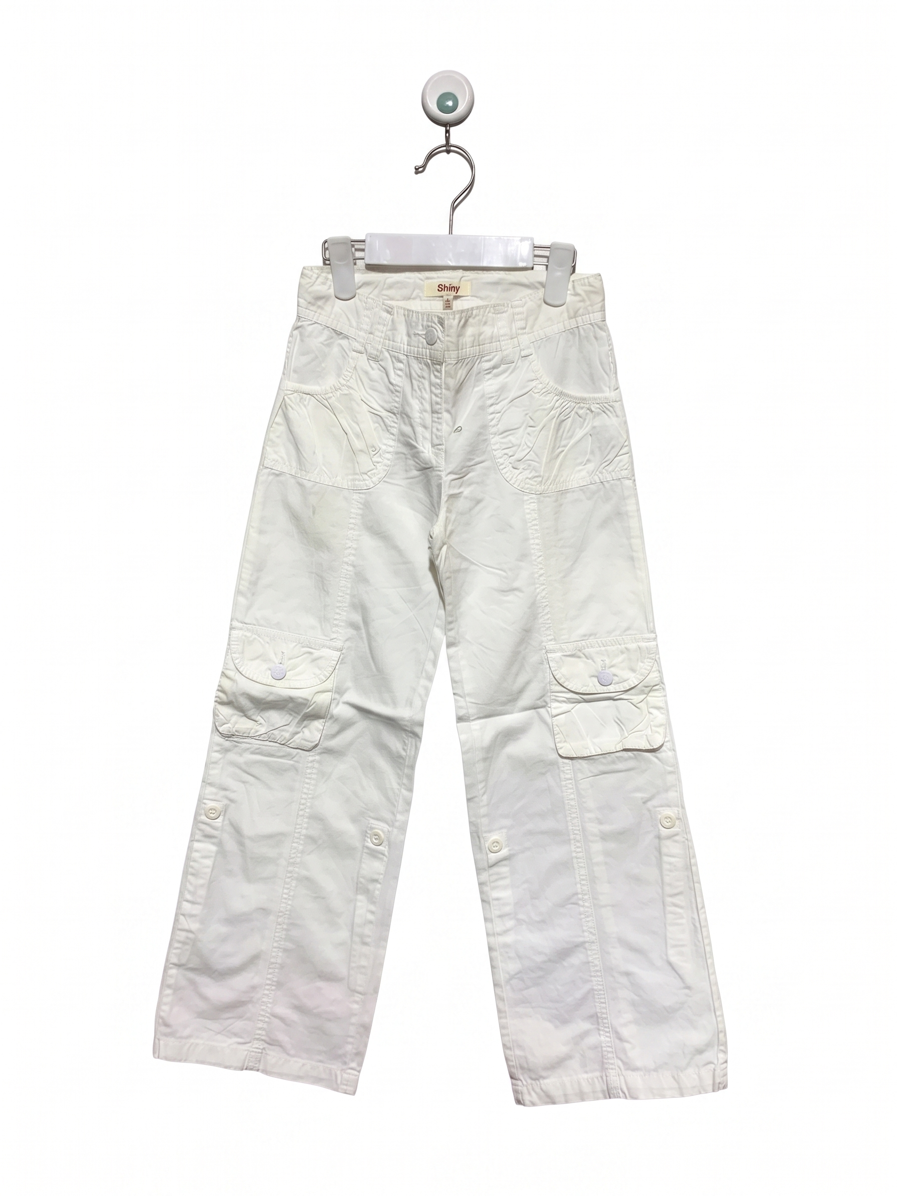Shiny Girls Pure White Wide-Leg Cargo Trousers - Size Estimated Age 8 Years AB1