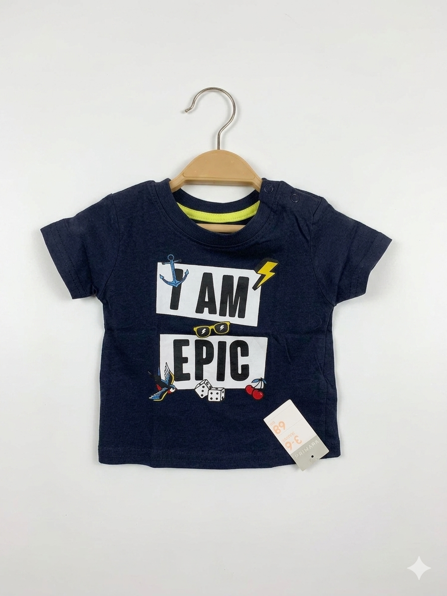 Primark Baby Boy "I AM EPIC" Graphic Tee - Navy Blue, Size 9-12 Months AB1
