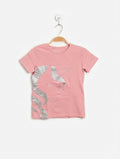 Inextenso Girls Pink Glitter Unicorn Graphic Short Sleeve Tee - Size 8 (119-131 CM) Estimated Age 8 Years AB2