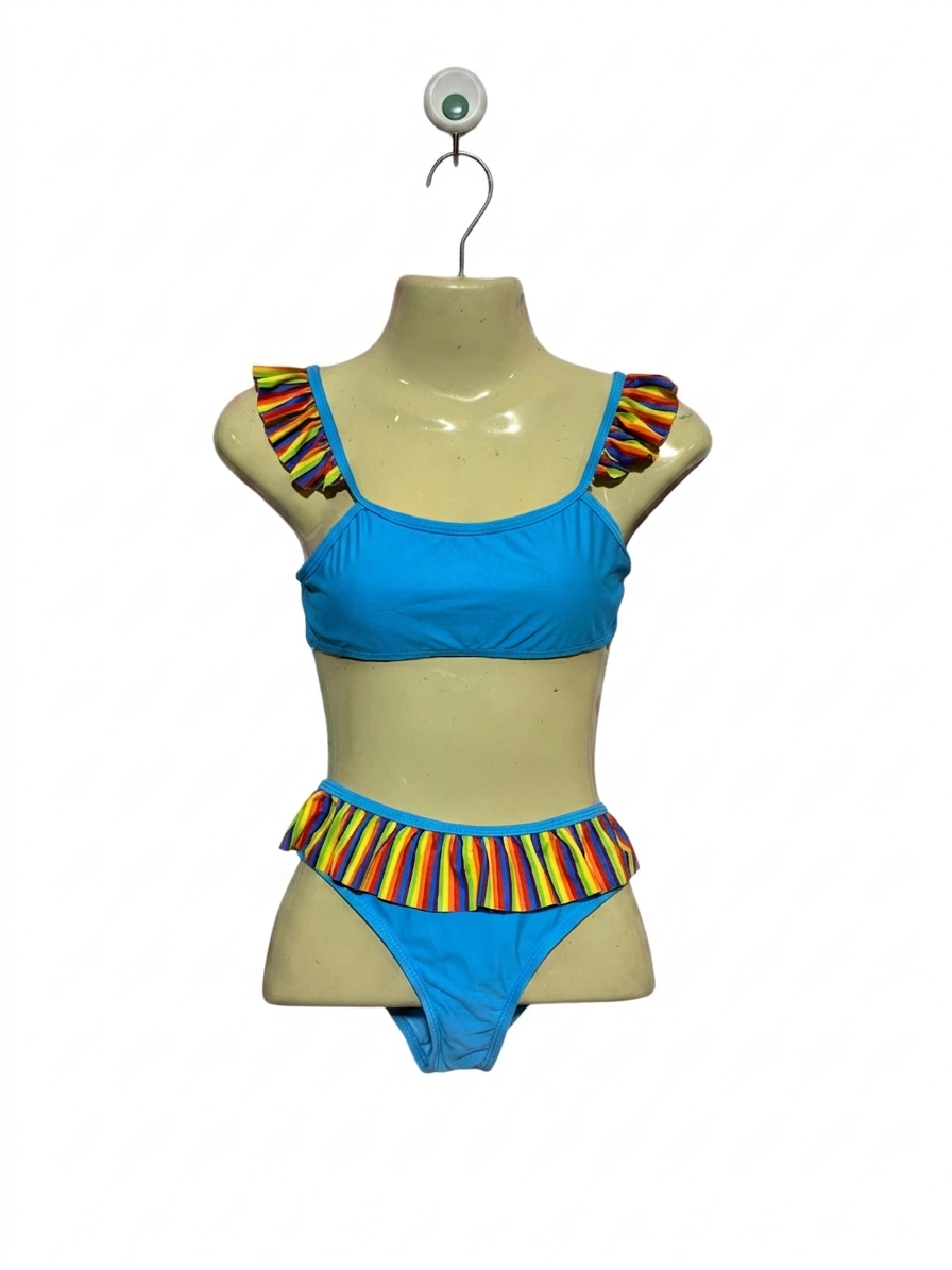My Little Pony Girls Blue Rainbow Ruffle Two-Piece Bikini - Size Estimated Age 6-7 Years AB1