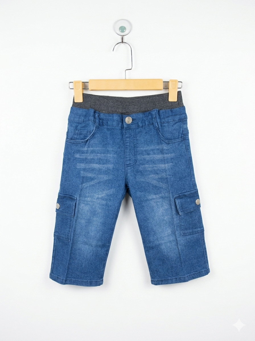 All Japan Women's & Children's Apparel Boys Blue Denim Cargo Shorts - Size 150 (Estimated Age 11-12Y) AB1