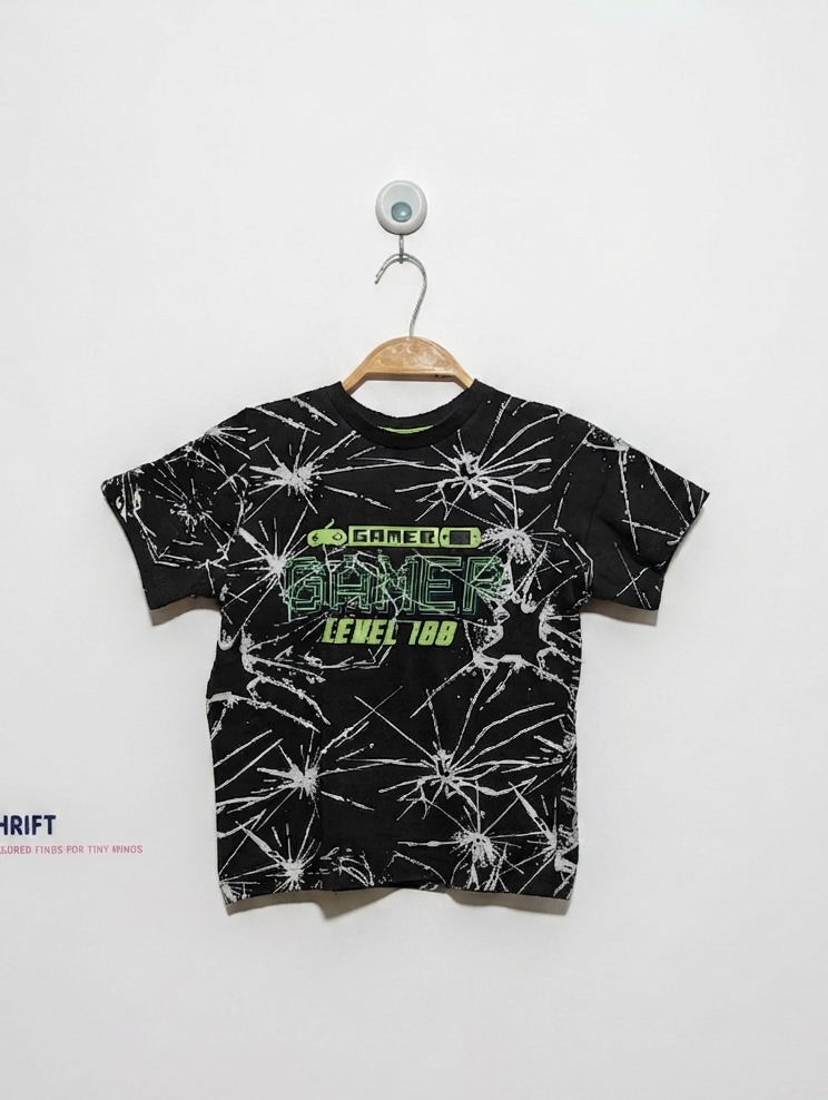 Matalan Boys Black "Gamer Level 100" Graphic T-Shirt - Size 7 Years, Estimated Age 7 Years AB2