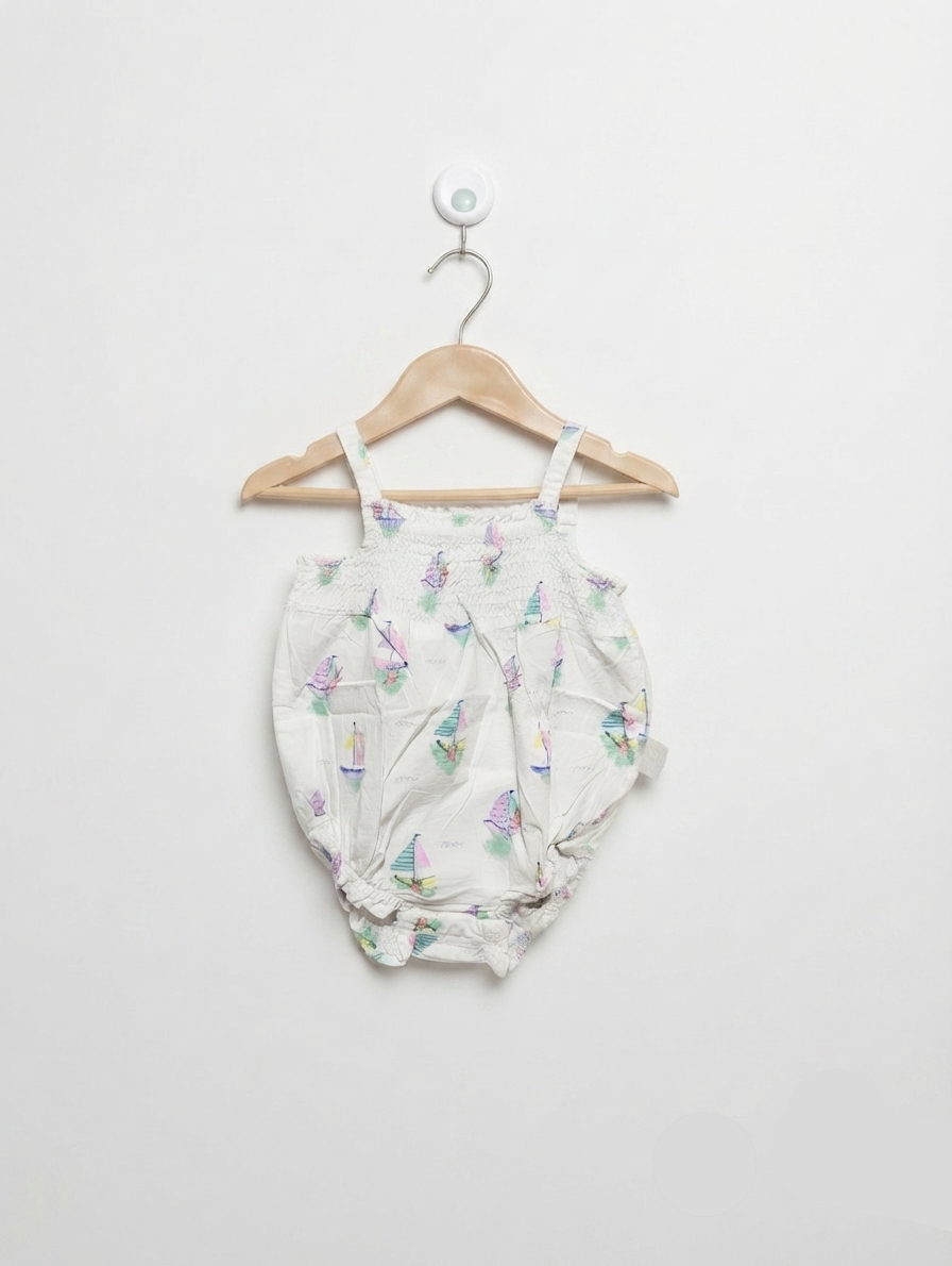 Koton Baby Girls White "Sailboat & Bunny" Print Romper - Size Estimated Age 9-12 Months AB2