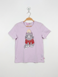 Peter Alexander Girls Pastel Pink "Cat Graphic" Short Sleeve Tee - Size Estimated Age 12 Years AB2