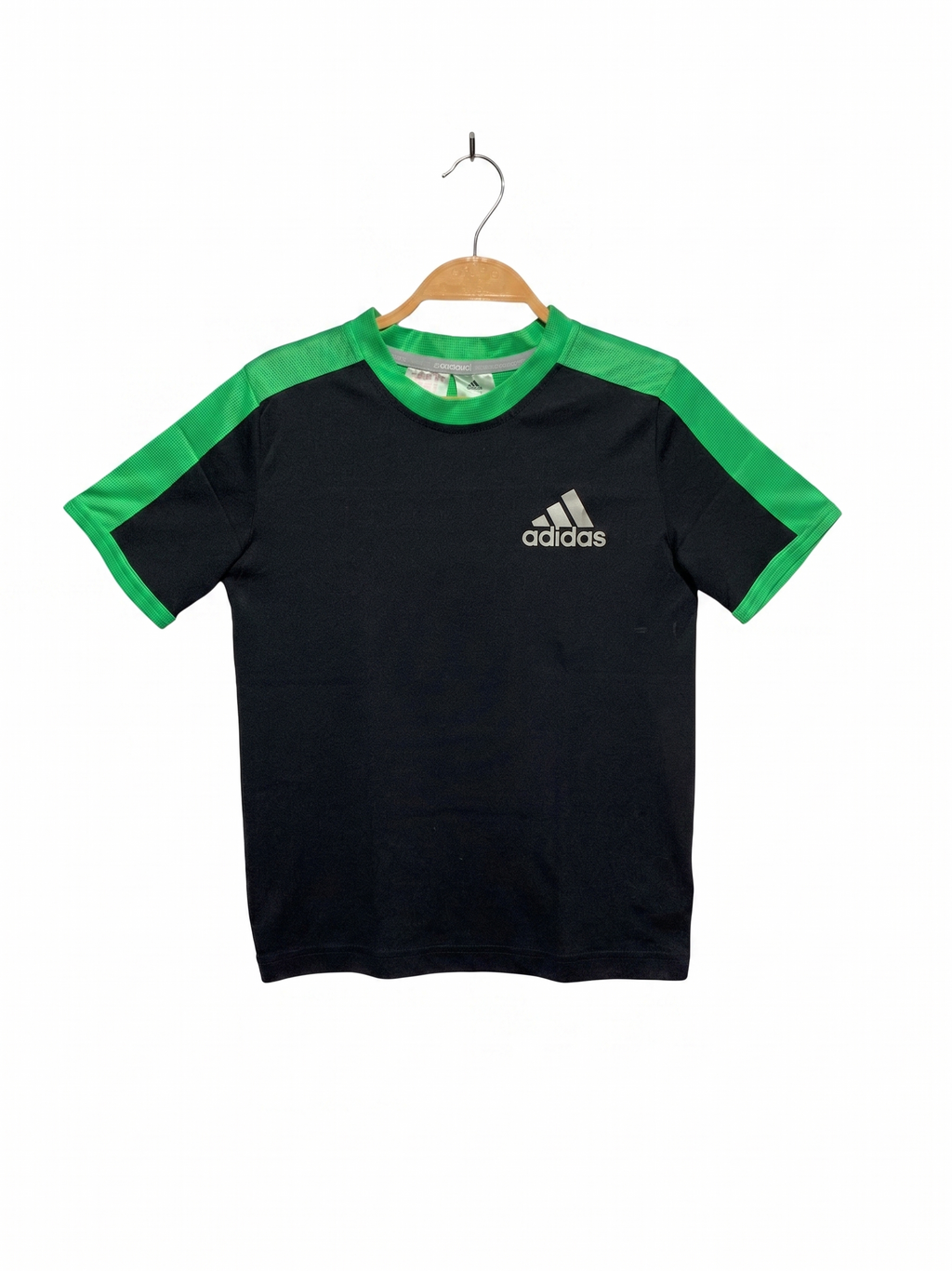 Adidas Boys Black & Vibrant Green "Climacool" Short Sleeve Active Tee - Size Estimated Age 9-10 Years AB1