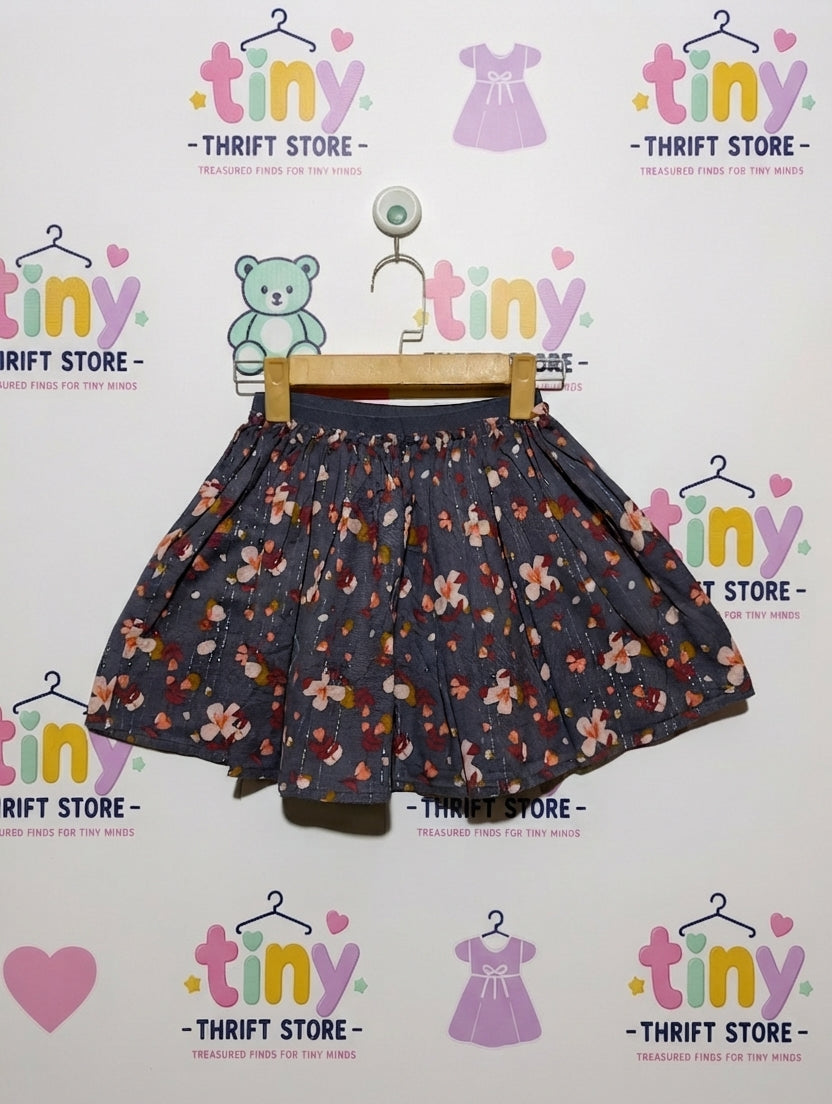 Tape à L'œil Girls Charcoal Floral Metallic Flared Skirt - Size Estimated Age 8 Years AB2