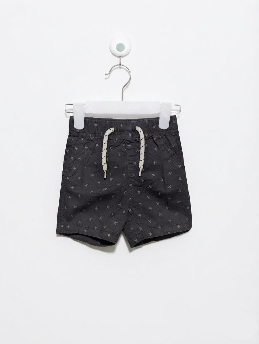Boys Dark Grey Airplane Print Casual Pull-On Shorts - Size Estimated Age 12-18M AB2