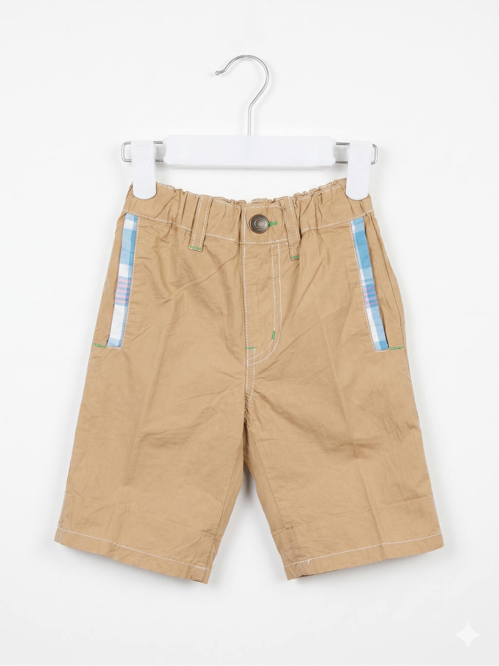 Baby Gap toddler clothes, kids khaki shorts, 2T boys shorts, varsity style toddler shorts, pre-loved Gap kids, tiny thrift store quality apparel.