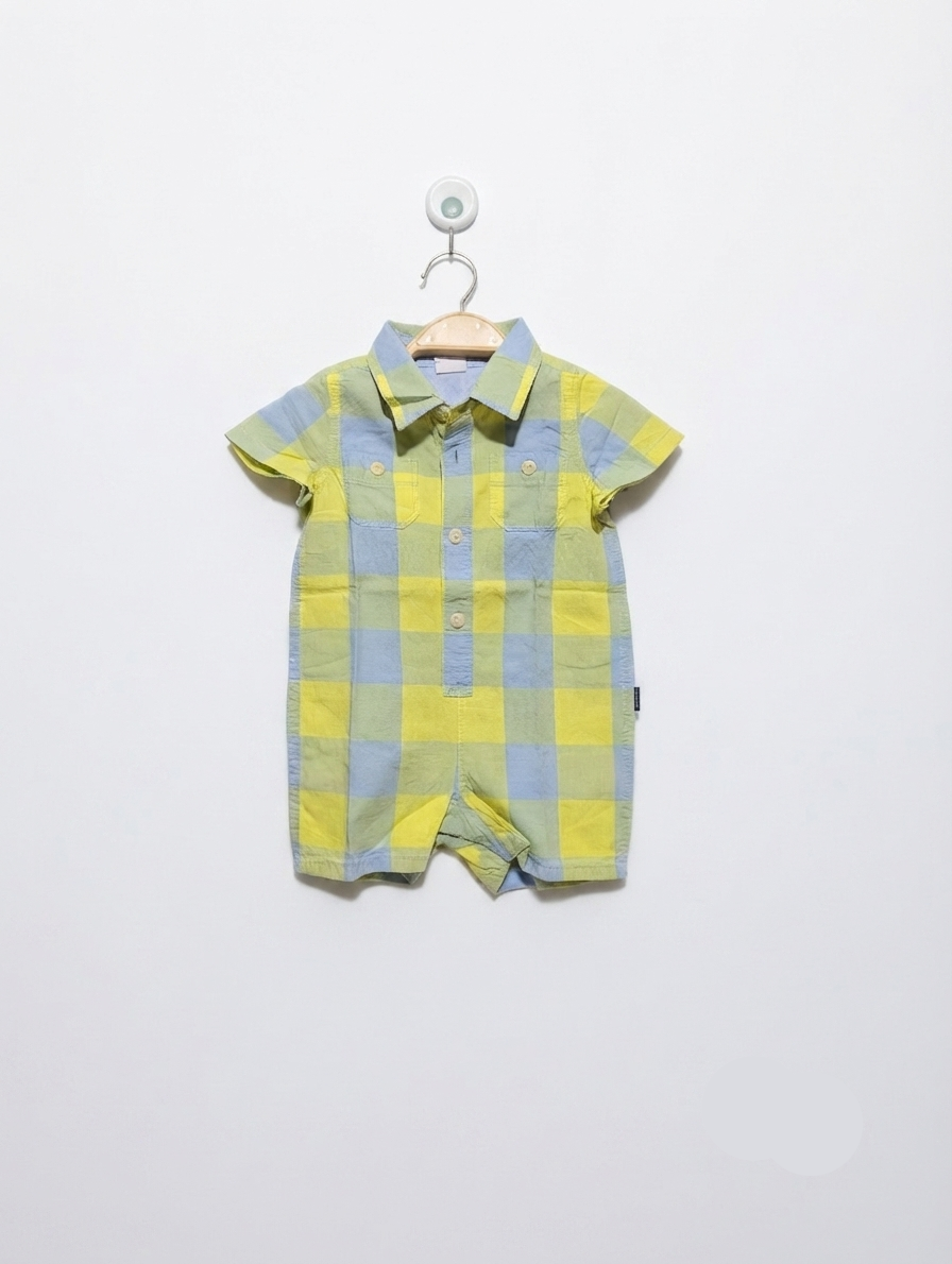 Baby GAP Baby Boys Blue and Yellow Plaid Short Sleeve Romper - Size 3-6 Months Estimated Age 3-6 Months AB2