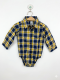 Carter's Baby Boy Blue and Yellow Plaid Long Sleeve Button-Down Bodysuit Size: 12 Months AB1
