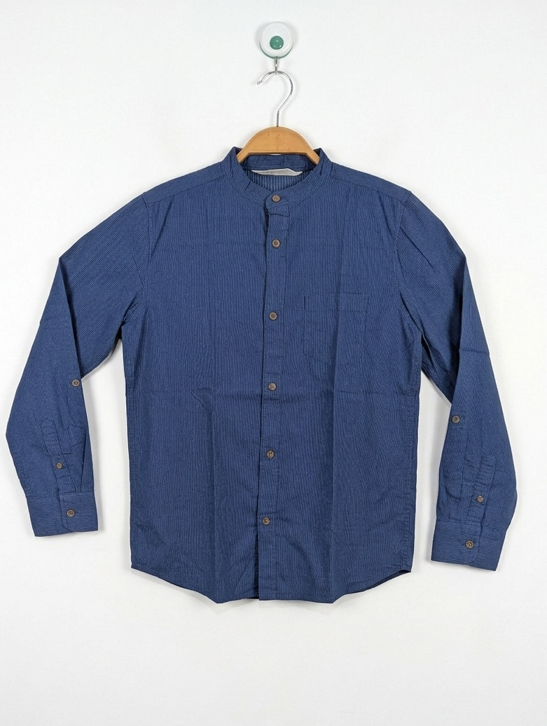 H&M Boys Navy Blue Mandarin Collar Long Sleeve Shirt - Size 11-12 Years Estimated Age 11-12 Years AB2