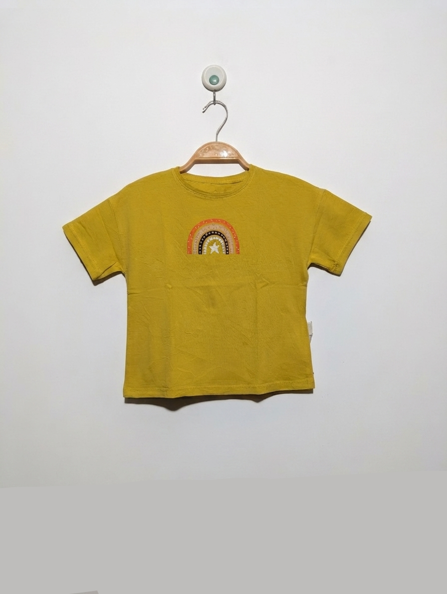 TEX Girls Mustard "Rainbow" Graphic Tee - Size 5-6 Years (Estimated Age 5-6 Years) AB2