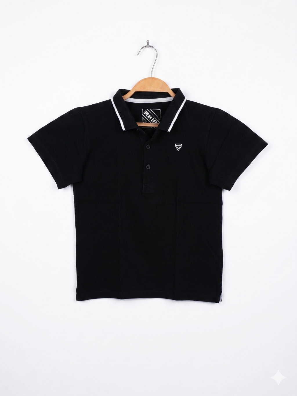 URBN-DEPT Boys Classic Black Pique Polo Shirt with Tipped Collar - Size Estimated Age 9 Years AB1