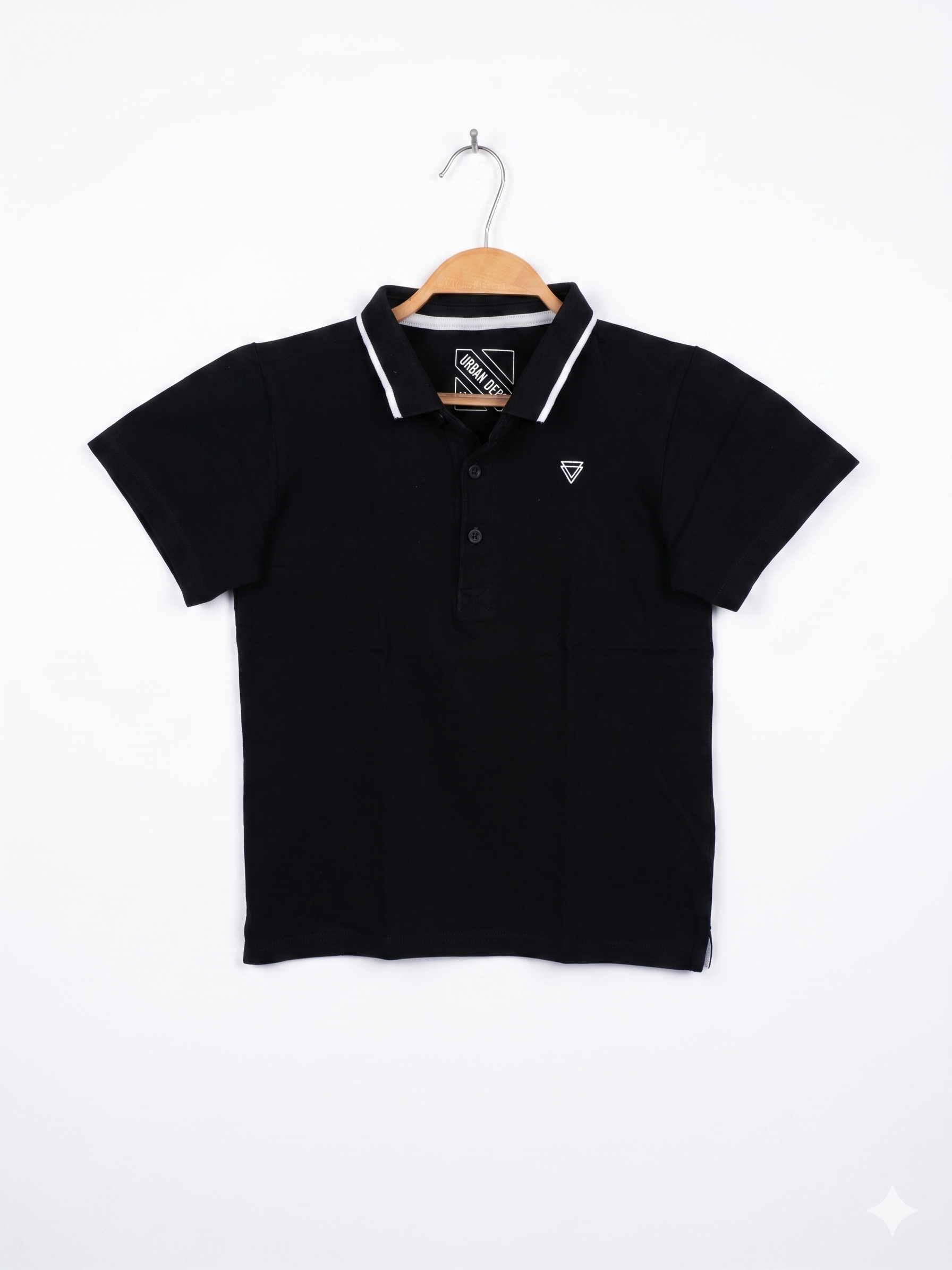 URBN-DEPT Boys Classic Black Pique Polo Shirt with Tipped Collar - Size Estimated Age 9 Years AB1