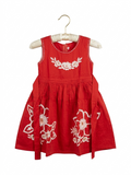 Girls' Terracotta Red Floral Embroidered Party Dress - Size 3-4 Years AB1