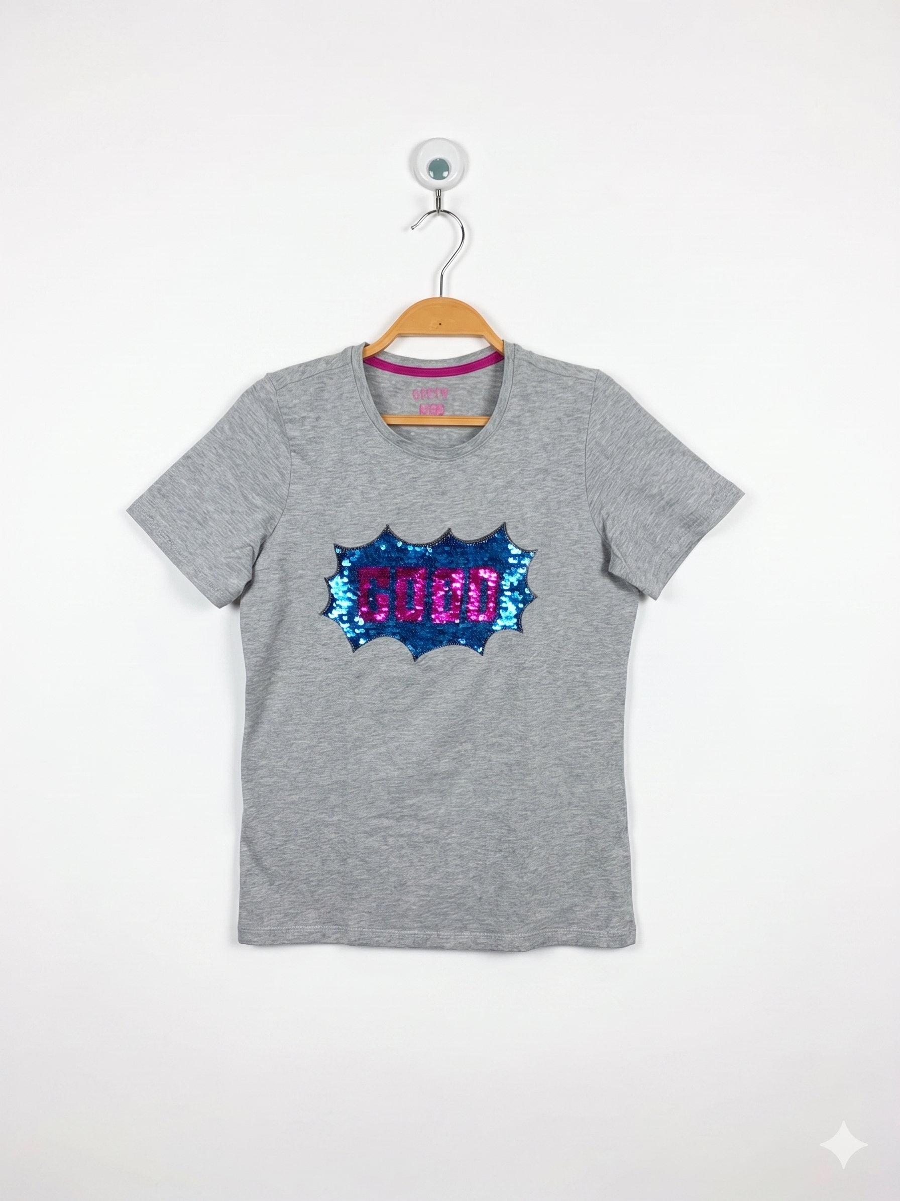 Happy Kids by Tchibo Girls Heather Grey Sequin "COOL" Short Sleeve Tee - Size 146/152 11 to 12 years AB1