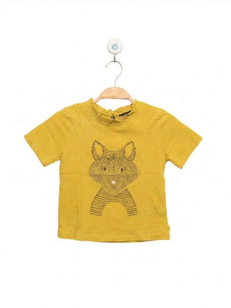 Okaïdi Girls Mustard "Fox" Graphic Tee - Size 6A/Y (Estimated Age 6 Years) AB2