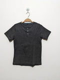 Kiabi Boys Dark Grey Melange Henley T-Shirt - Size Estimated Age 10 Years AB2