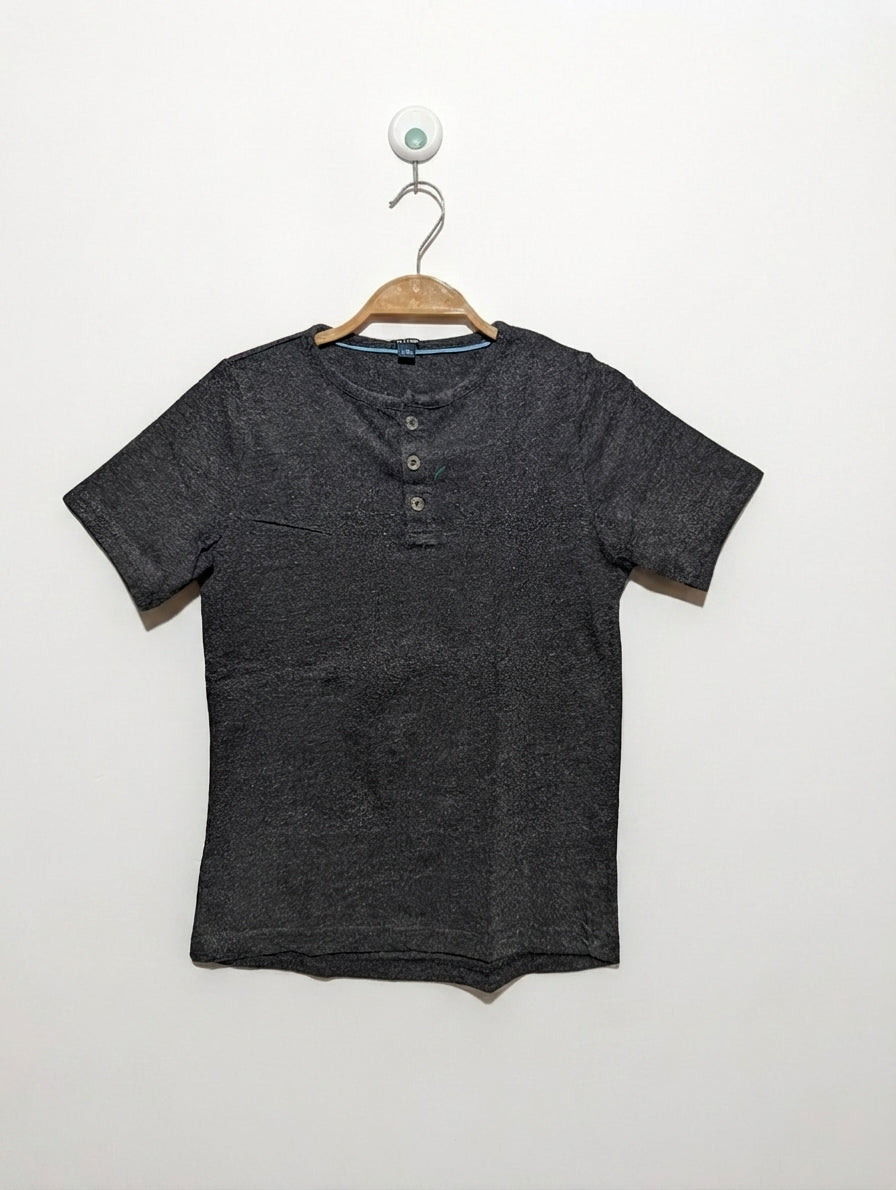 Kiabi Boys Dark Grey Melange Henley T-Shirt - Size Estimated Age 10 Years AB2