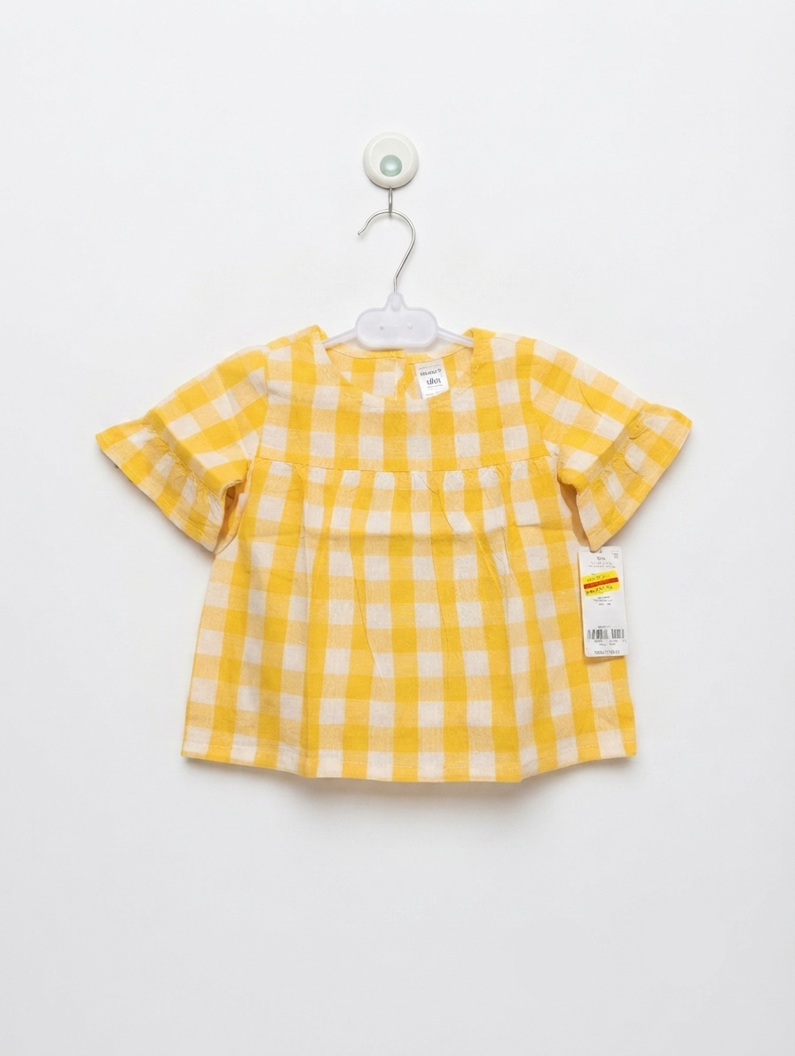 Carter's Girls Yellow and White Gingham Ruffle-Sleeve Top - Size Estimated Age 18 Months AB2