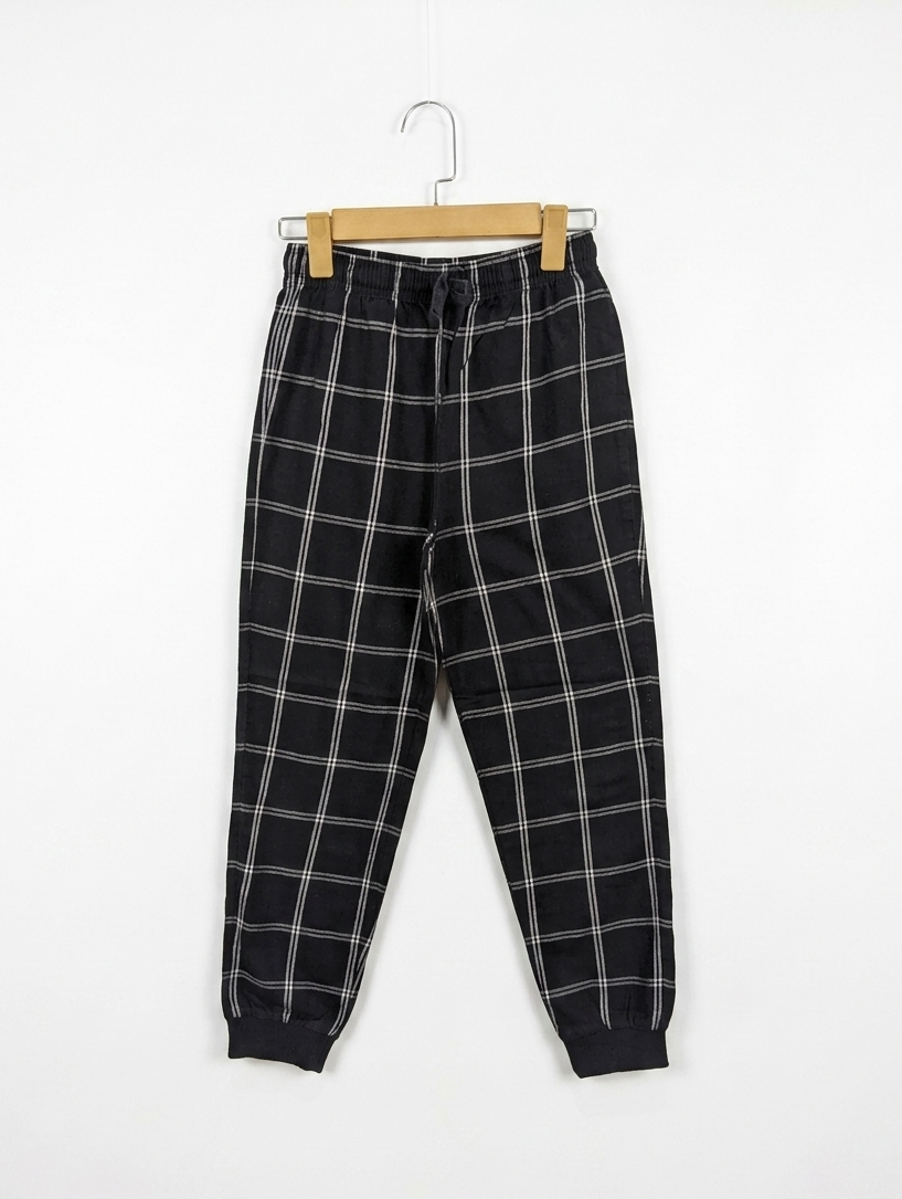 Marks & Spencer Boys Black Checkered Casual Jogger Pants - Size 10-11 Years (Estimated Age 10-11 Years) AB2