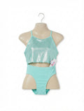 Justice Girls Mint Green Shimmery Halter Bikini Swimsuit - Size 10 Estimated Age 9-10 Years AB2
