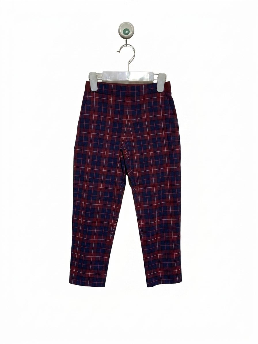 Uniqlo Kids Maroon & Navy Plaid Stretch Trousers - Size S AB1