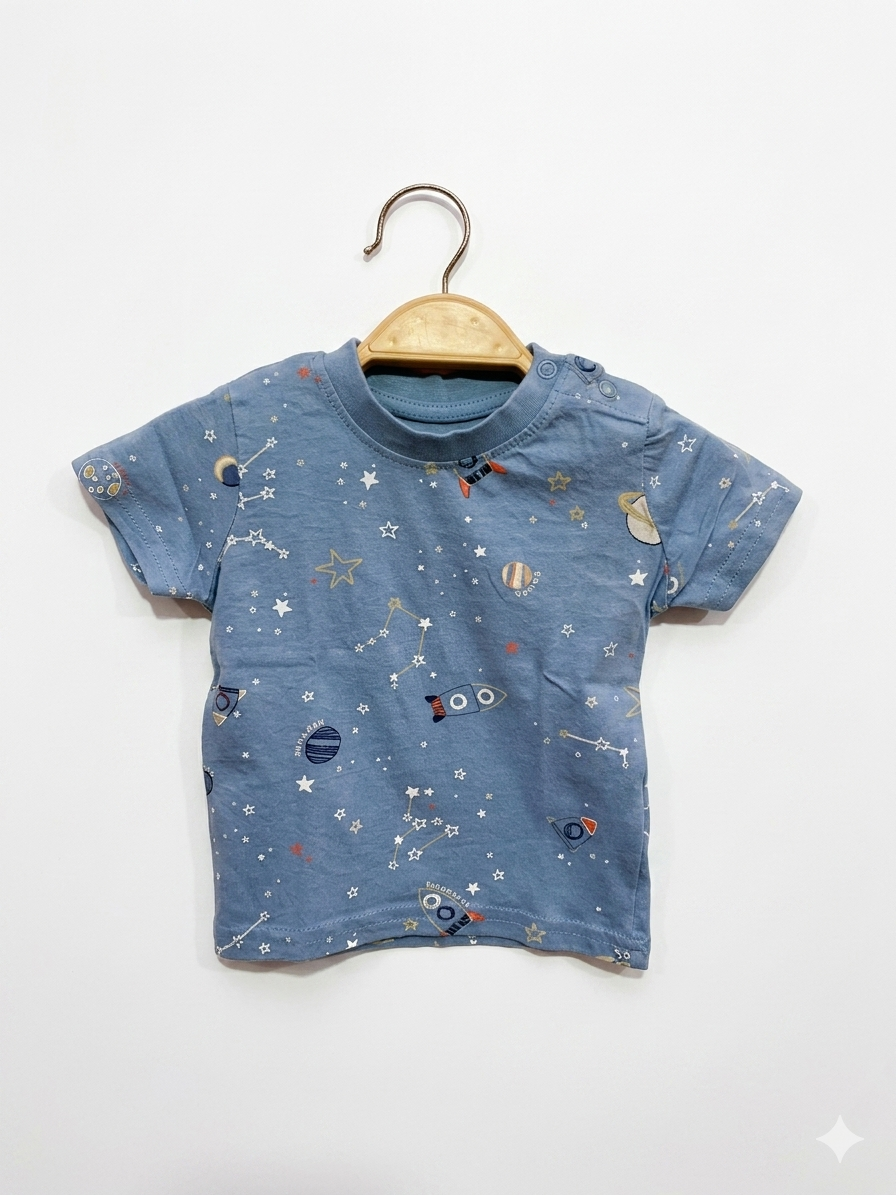 Primark Baby Boy Space All-Over Print Tee - Blue, Size 0-3 Months AB1