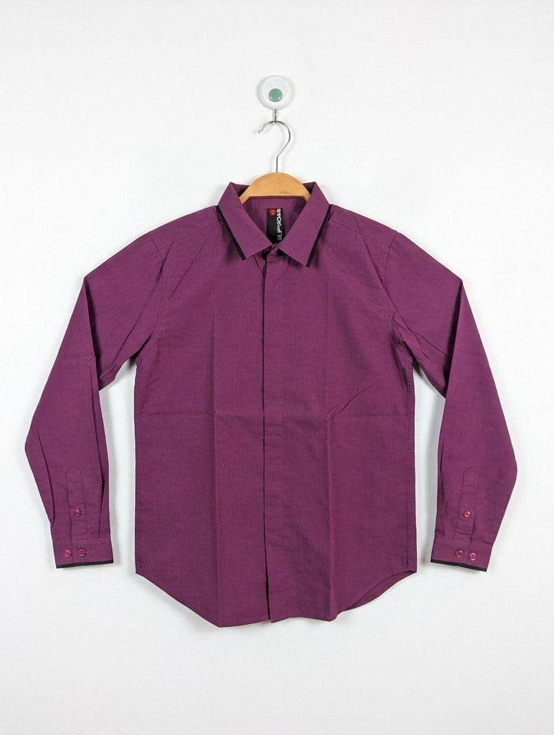 Backyard Boys Solid Purple Long Sleeve Button-Down Shirt - Size 11-12 Years Estimated Age 11-12 Years AB2