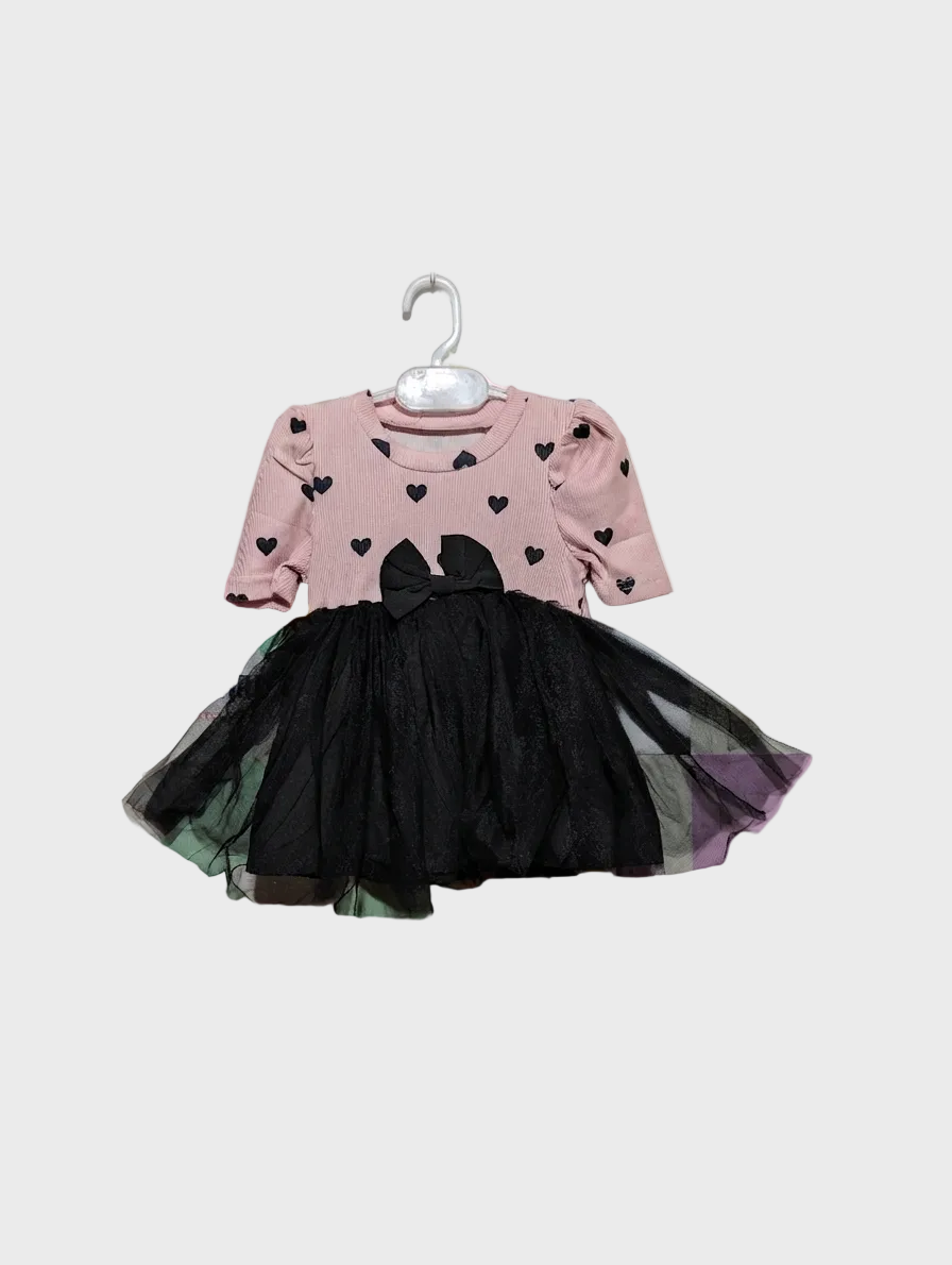 SHEIN Baby Girls Pink & Black Heart Print Tutu Dress - Size Estimated Age 3-6 Months AB2