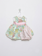 George Baby Girls Mint Green Floral Sleeveless Dress & Bloomers Set - Size Estimated Age 3-6 Months AB2