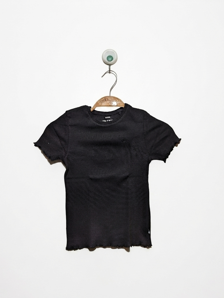WE Girls Black "I'm Fine Thank You" Ribbed Tee - Size 122/128 (Estimated Age 7-8 Years) AB2